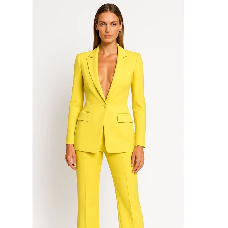 Womens Blazer and Trouser Suit with Single-Button Design, Straight-Leg