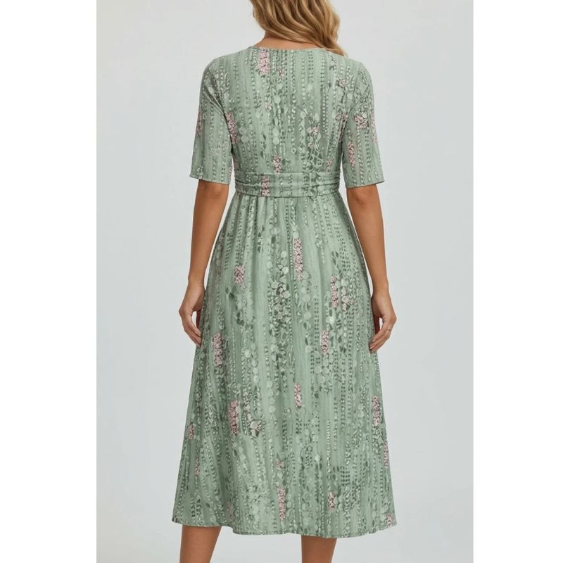 Womens Floral Midi Dress with A-Line Silhouette and Botanical Print