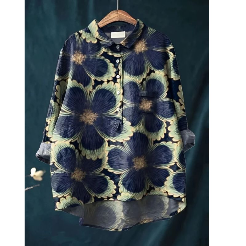 Womens Floral Blouse with Breathable Woven Fabric and Relaxed Fit, Long Sleeve
