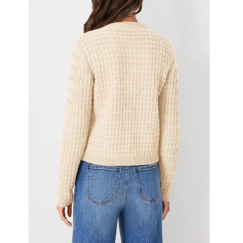 Womens Button Front Cardigan with Long Sleeves and Crewneck, Knit Cotton