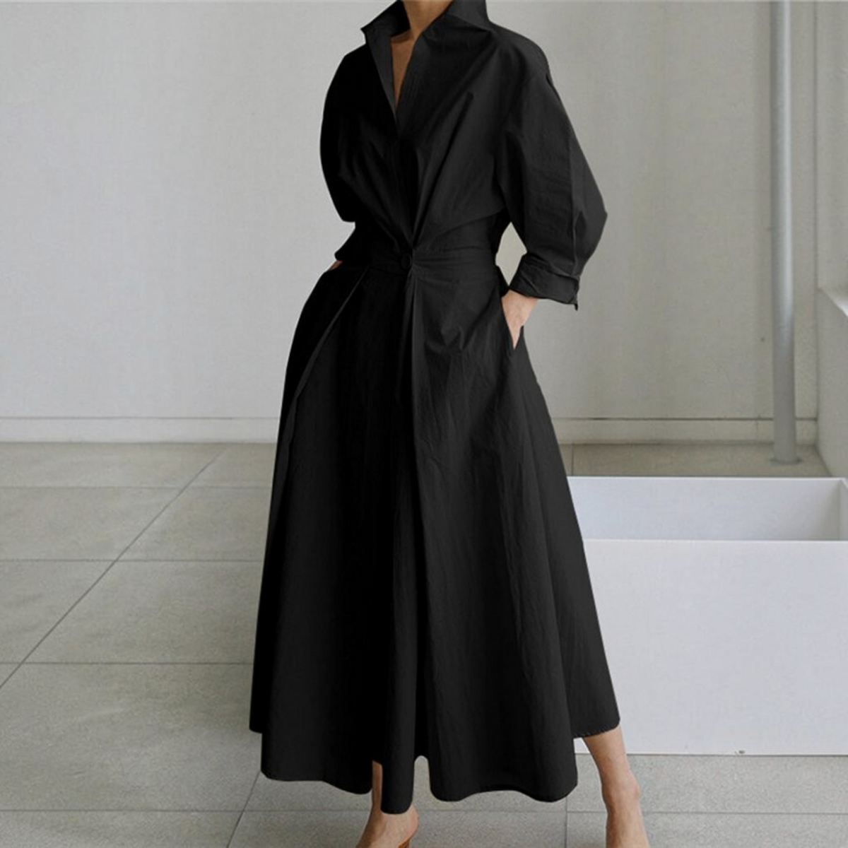 Womens Shirt Dress with Button Front and Adjustable Belt, Tailored Waist