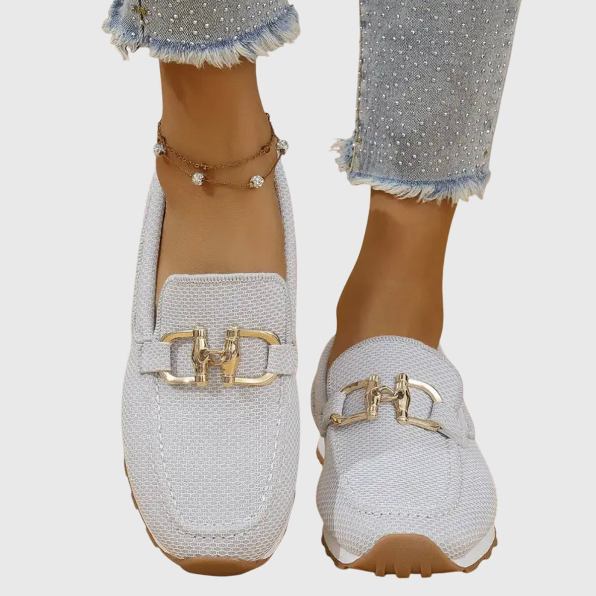 Woven Loafers with Chain Detail for Women
