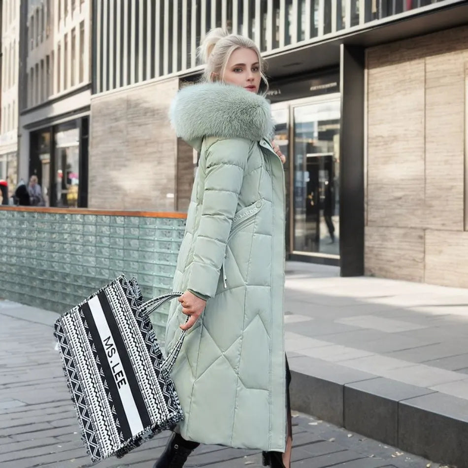 Womens Quilted Winter Coat with Trimmed Hood and Tailored Silhouette, Machine Washable