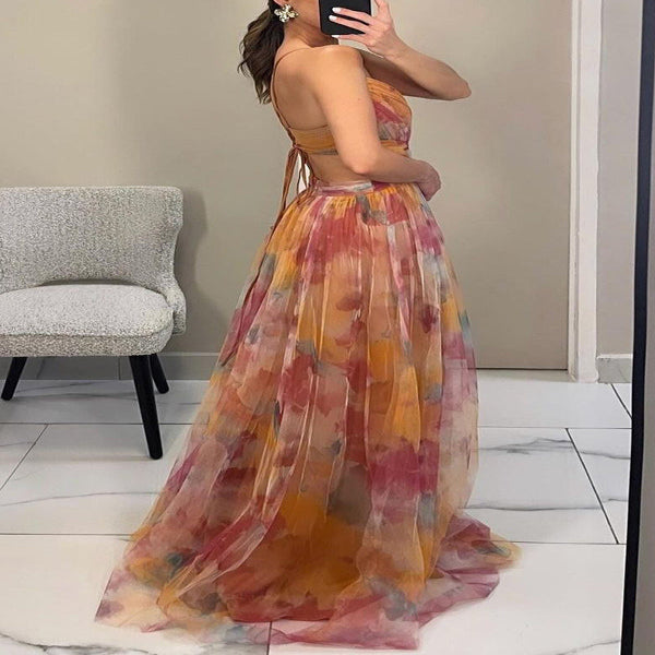 Floral Maxi Dress with Lightweight Fabric and Flowing Silhouette-Machine Washable