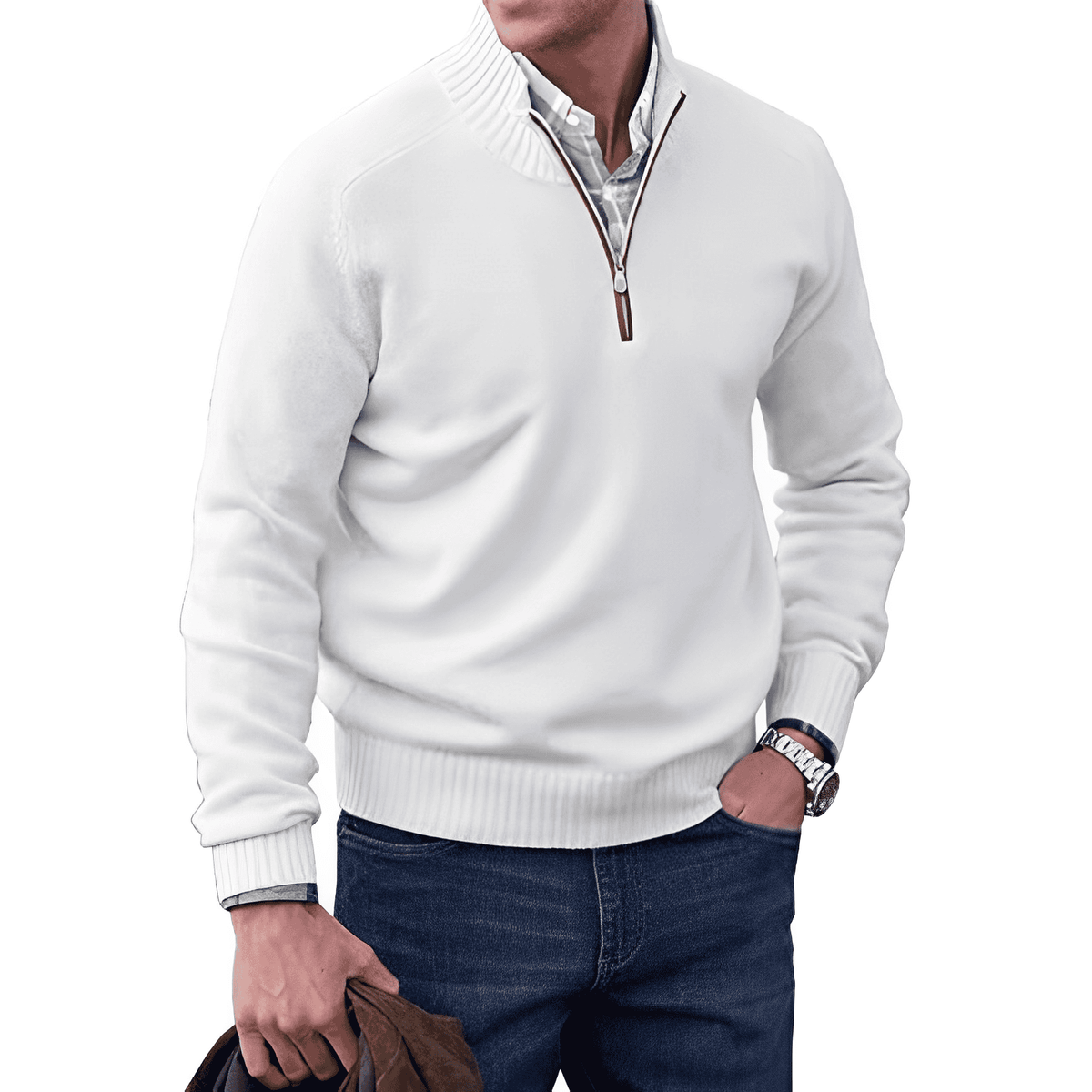 Mens Half Zip Pullover with Soft Knit Blend and Regular Fit, Machine Washable
