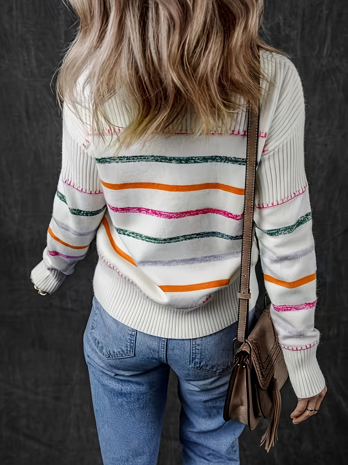 Striped Sweater with Round Neckline and Relaxed Fit for All Seasons