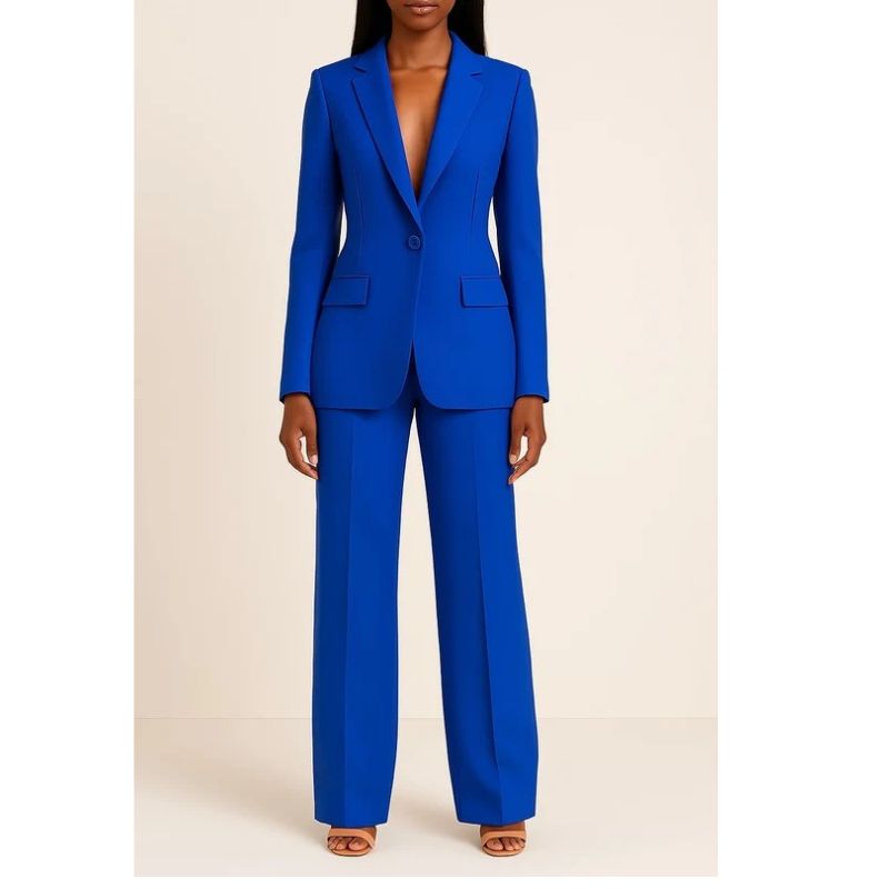Womens Tailored Suit Set with Longline Blazer and Slim Trousers, Slight Stretch Fabric