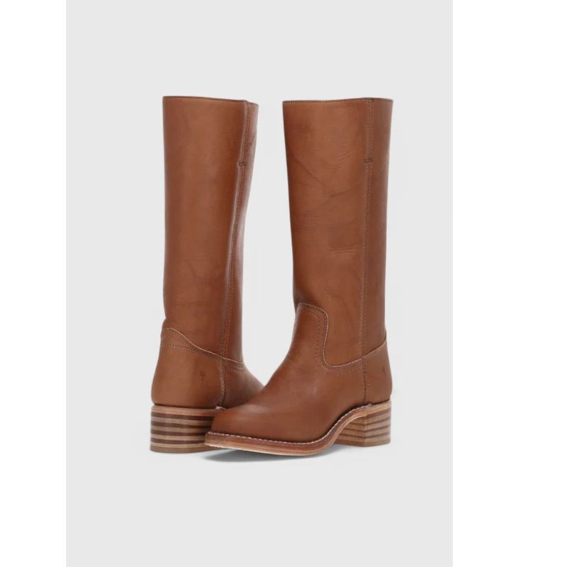 Womens Knee-High Leather Boots with Cushioned Insole and Stacked Heel, Pull-On Fit