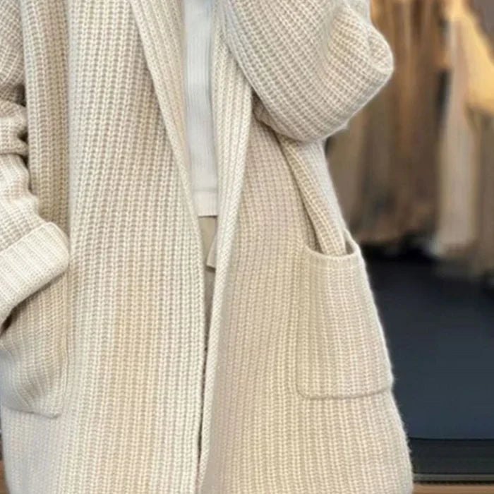 Open Front Cardigan with Shawl Neckline and Patch Pockets for Women