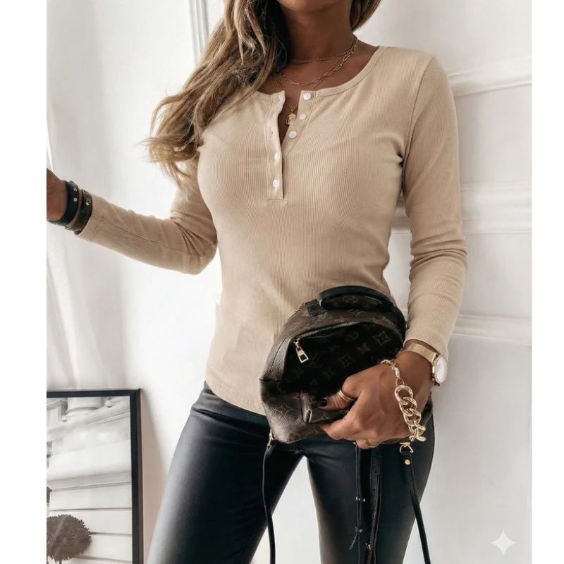 Womens Long Sleeve Shirt with Button Front and Fitted Silhouette, Soft Knit Blend