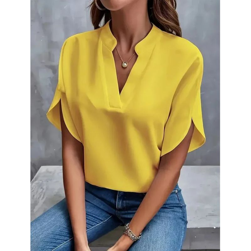 Womens Breathable Blouse with V-Neckline and Cap Sleeves