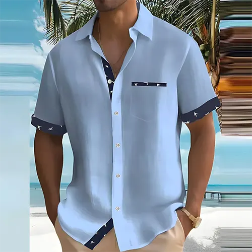 Mens Short Sleeve Shirt with Breathable Cotton Blend and Lightweight