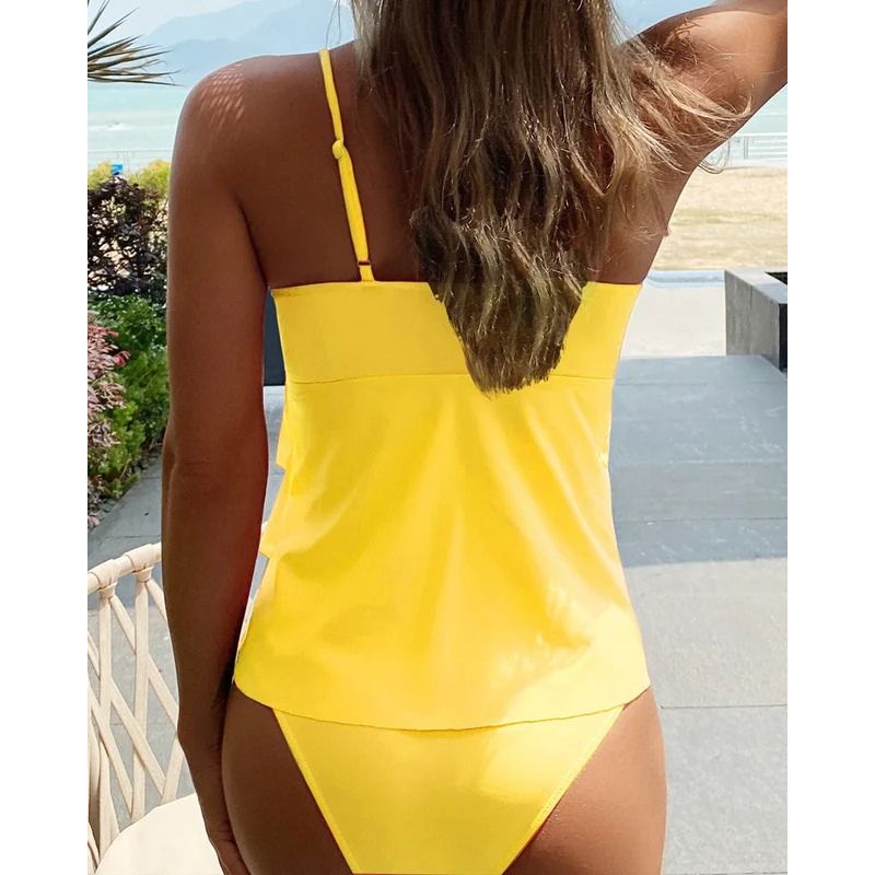 Womens Layered Tankini with Adjustable Straps and High-Rise Bottom