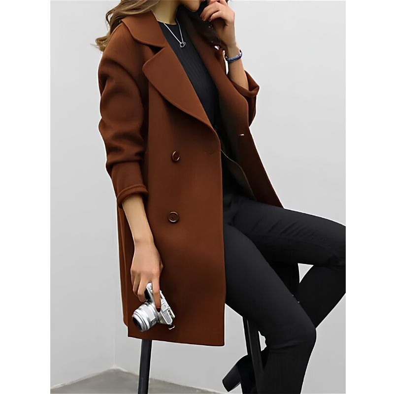 Double-Breasted Longline Winter Coat for Women