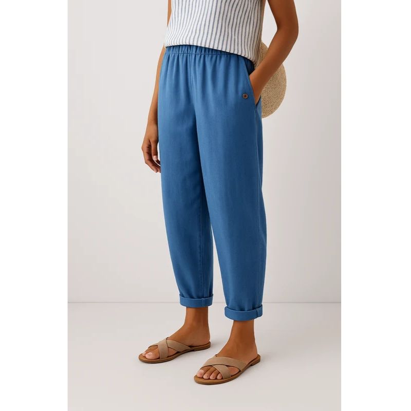 Lightweight Straight-Leg Pants with Elastic Waistband and Side Pockets