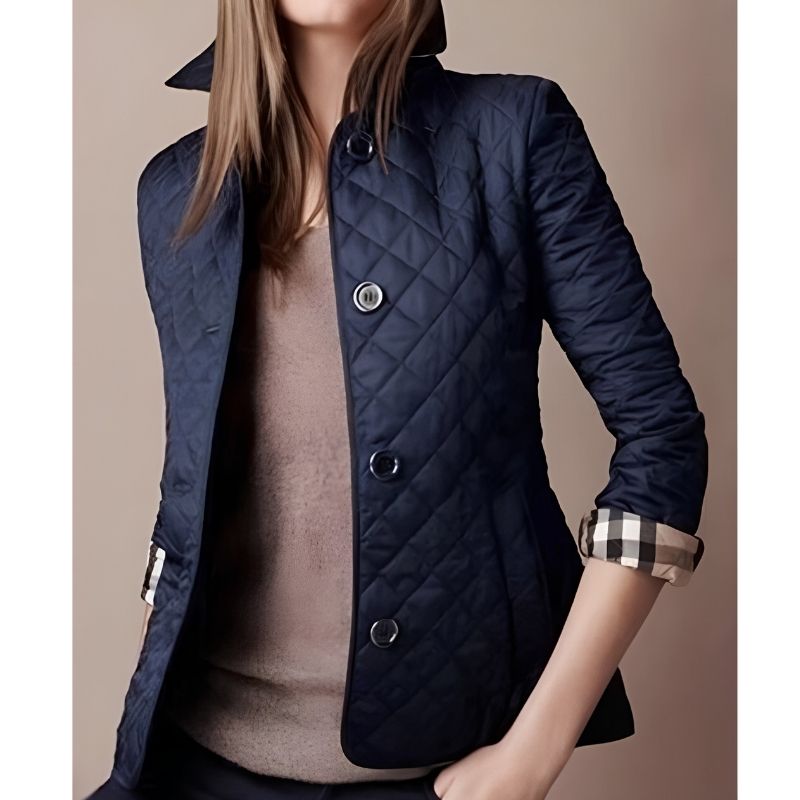 Womens Quilted Jacket with Diamond Stitching and Slim Fit, Lightweight Insulation