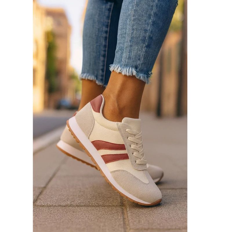Womens Athletic Running Sneakers with Stripe Detailing and Cushioned Sole