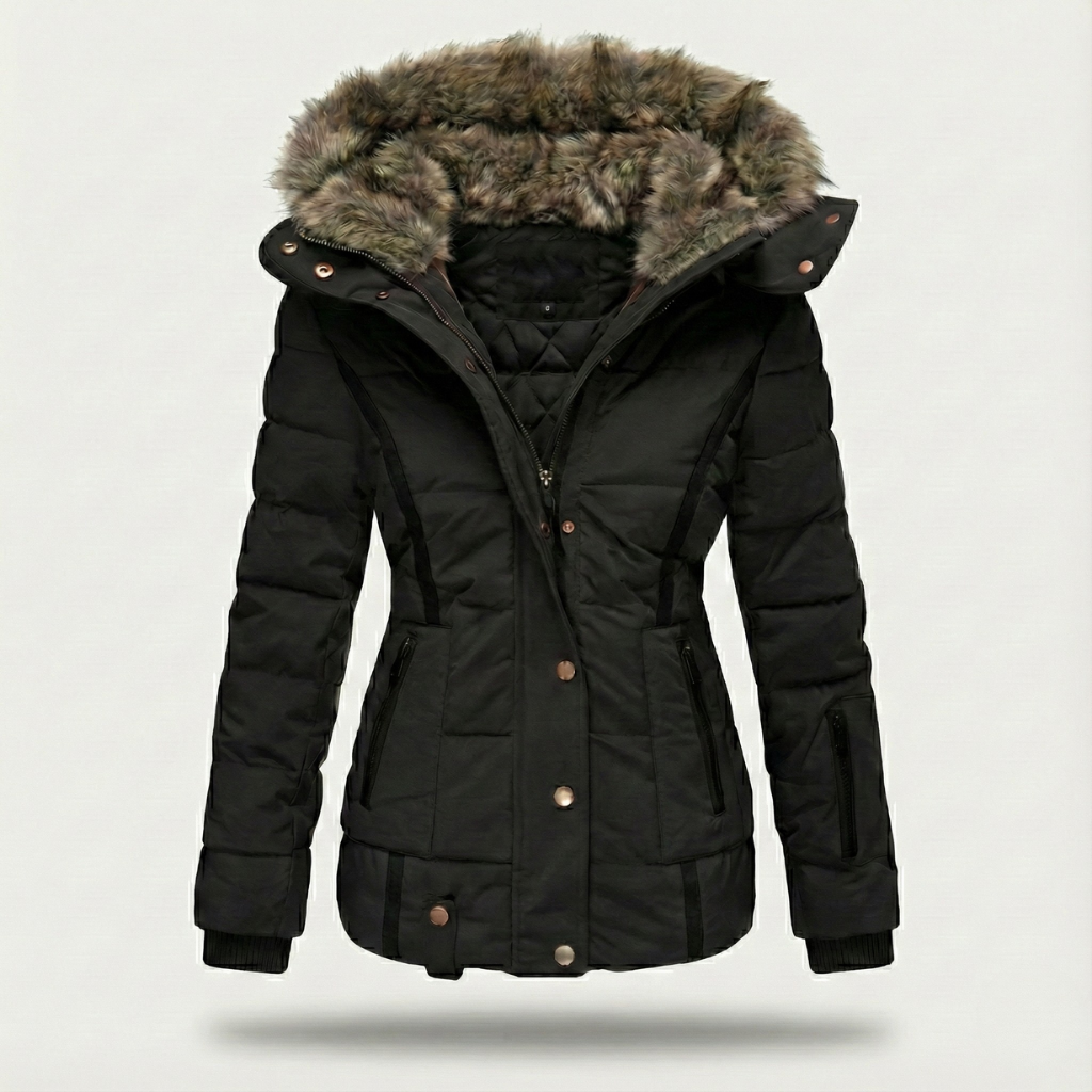 Womens Insulated Puffer Jacket with Faux-Fur Lined Hood and Quilted Fill, Water-Resistant