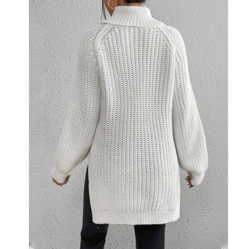 Womens Ribbed Turtleneck Sweater with Foldable Neck and Stretch Fit, Machine Wash