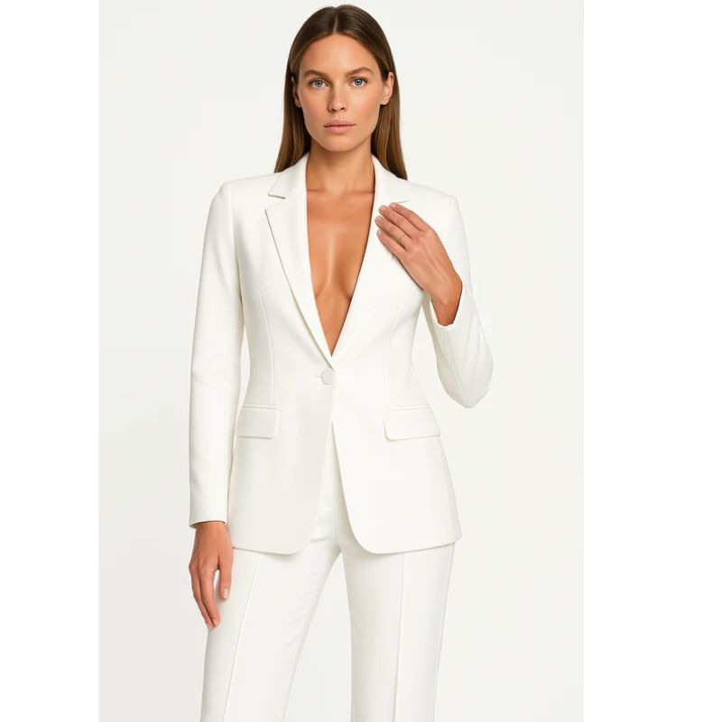 Womens Blazer and Trouser Suit with Single-Button Design, Straight-Leg