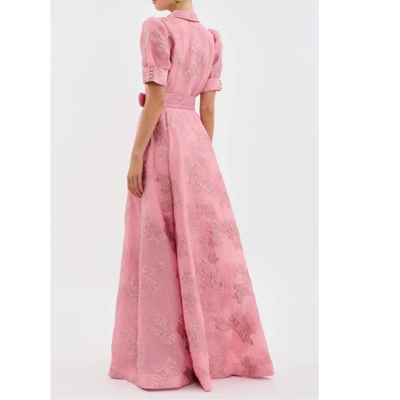 Womens Floral Dress with Puff Sleeves and Belted Waist