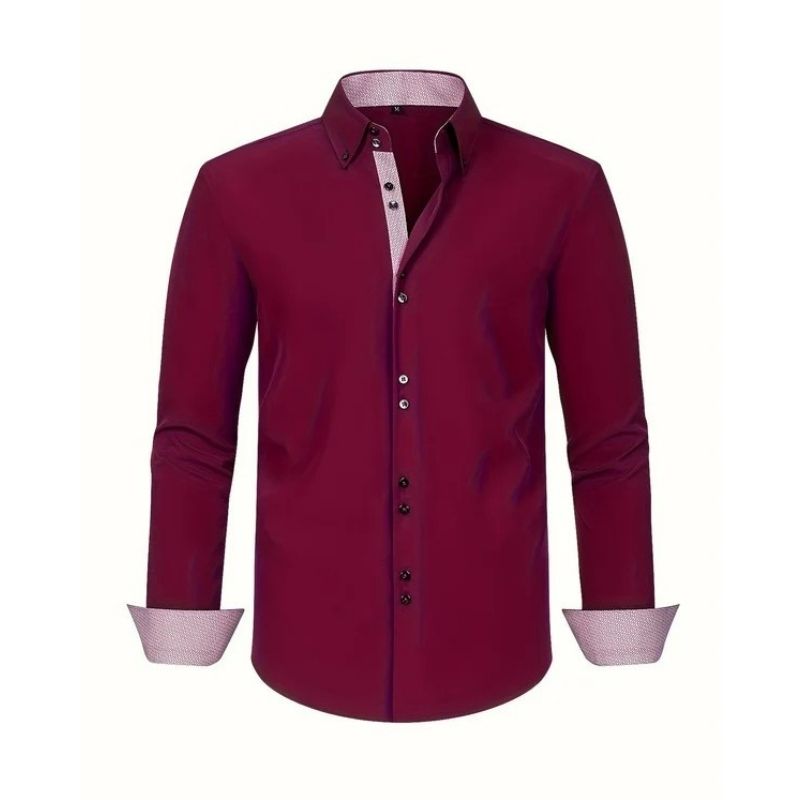 Mens Slim Fit Long Sleeve Dress Shirt with Button Front Collar