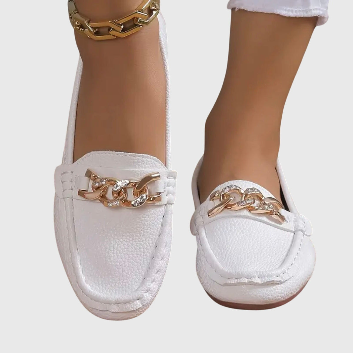 Chain Detail Leather Loafers for Women