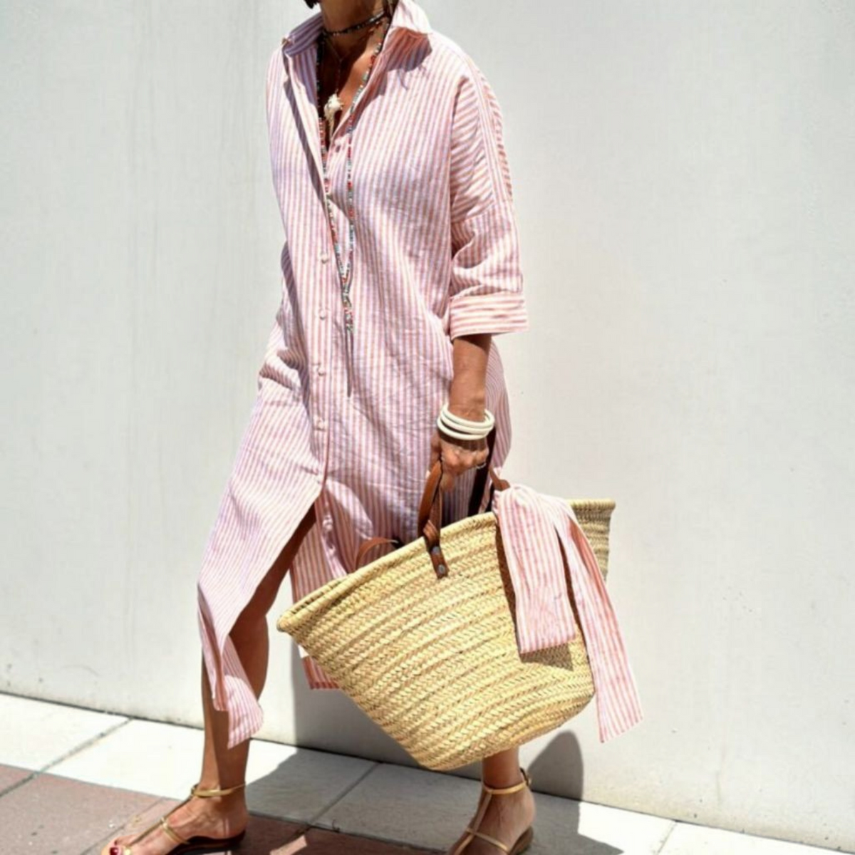 Striped Shirt Dress with Side Pocket and Breathable Fabric for Women