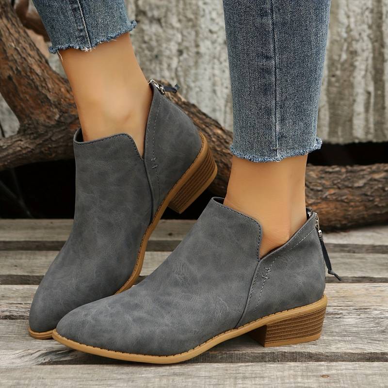 Womens Slip-On Boots with Low Block Heel and Cushioned Insole, Durable Traction Sole