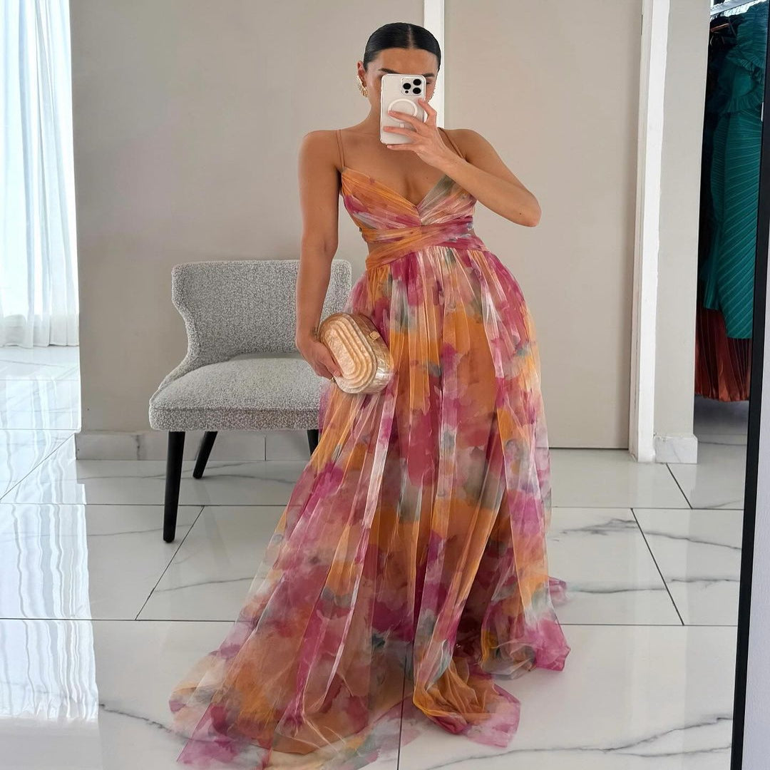 Floral Maxi Dress with Lightweight Fabric and Flowing Silhouette-Machine Washable
