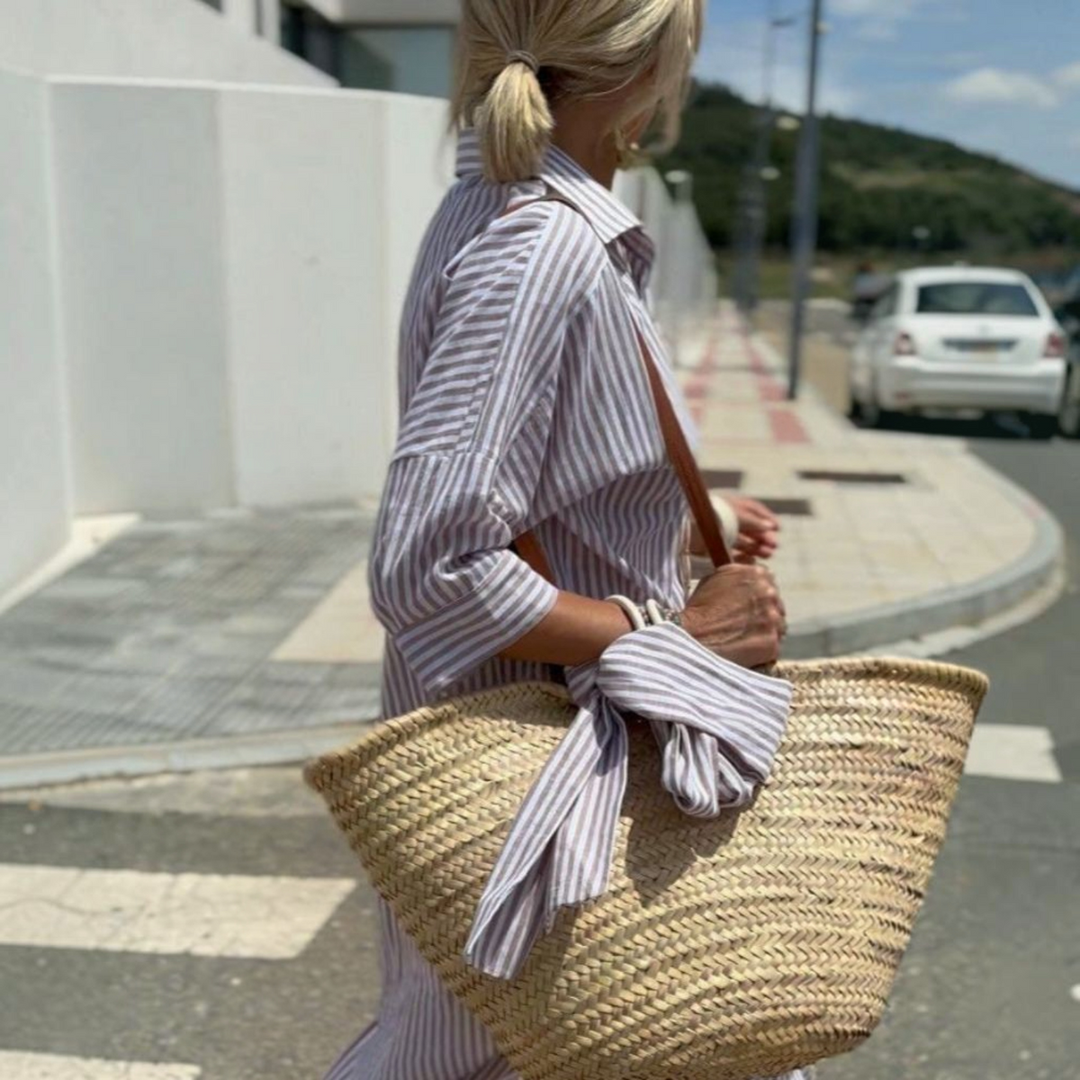Striped Shirt Dress with Side Pocket and Breathable Fabric for Women