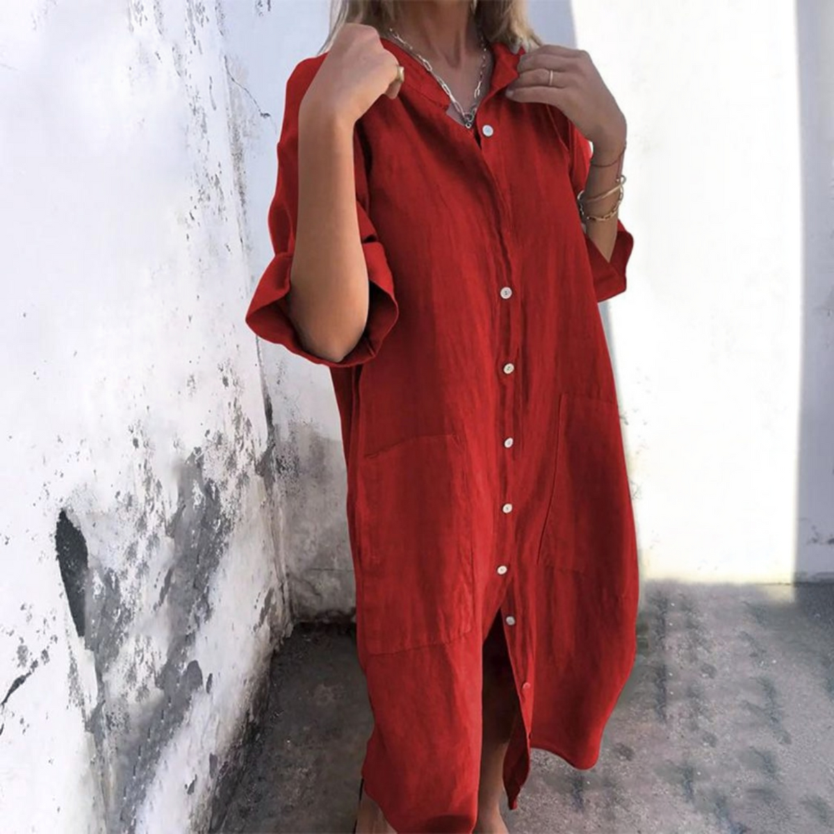 Linen Shirt Dress with Relaxed Boho Fit and Breathable Fabric, Travel Ready