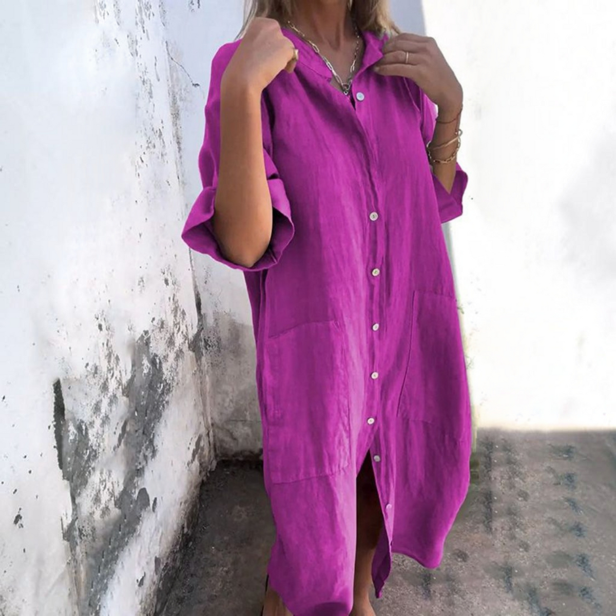 Linen Shirt Dress with Relaxed Boho Fit and Breathable Fabric, Travel Ready