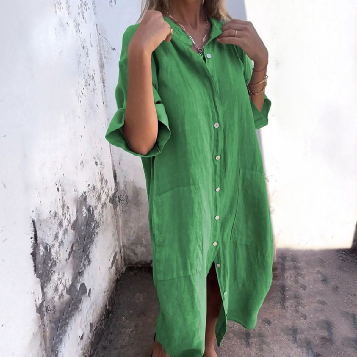 Linen Shirt Dress with Relaxed Boho Fit and Breathable Fabric, Travel Ready