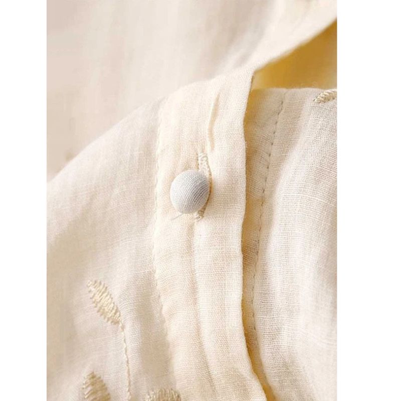 Womens Long Sleeve Blouse with Delicate Floral Embroidery and Relaxed Fit
