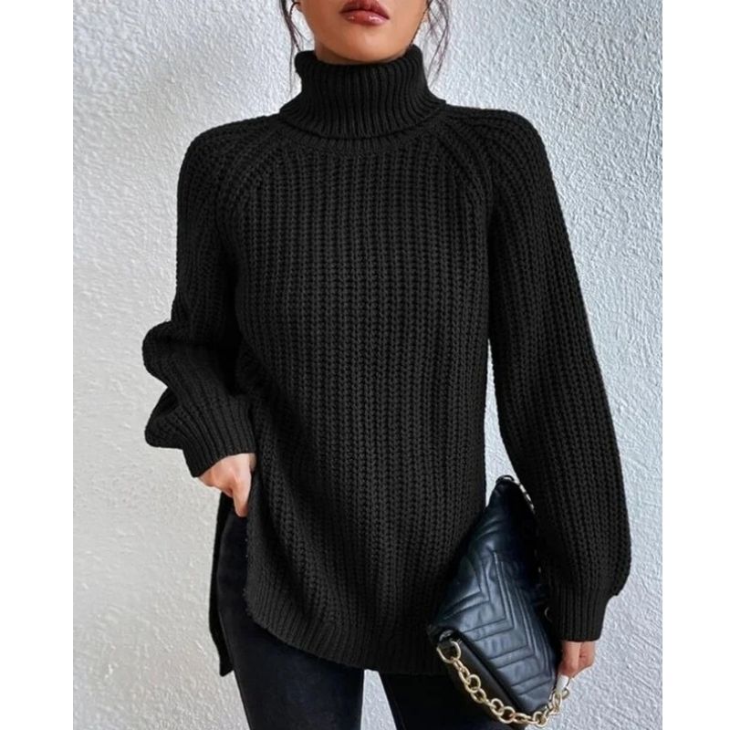 Womens Ribbed Turtleneck Sweater with Foldable Neck and Stretch Fit, Machine Wash