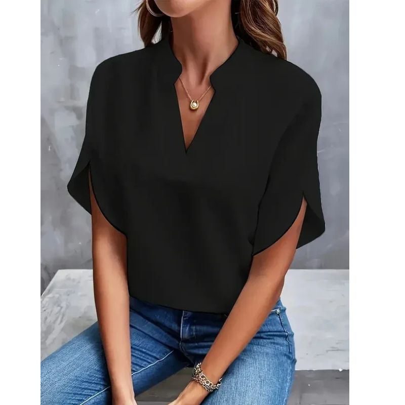Womens Breathable Blouse with V-Neckline and Cap Sleeves