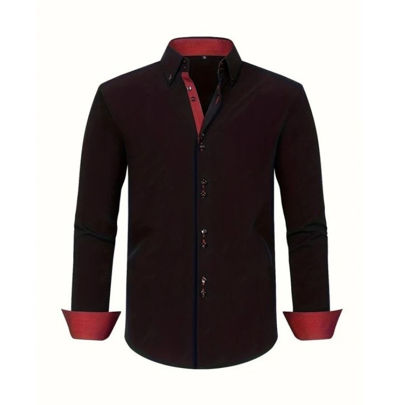 Mens Slim Fit Long Sleeve Dress Shirt with Button Front Collar