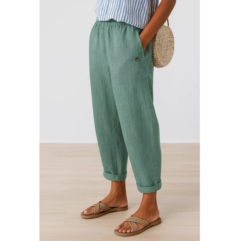 Lightweight Straight-Leg Pants with Elastic Waistband and Side Pockets