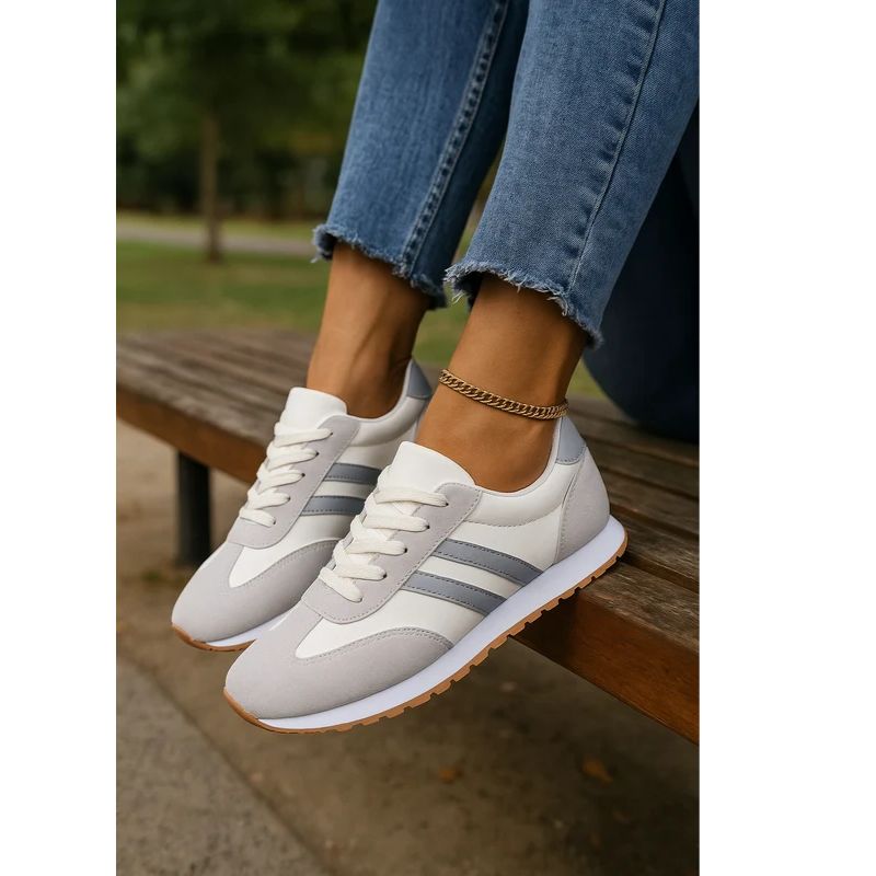 Womens Athletic Running Sneakers with Stripe Detailing and Cushioned Sole
