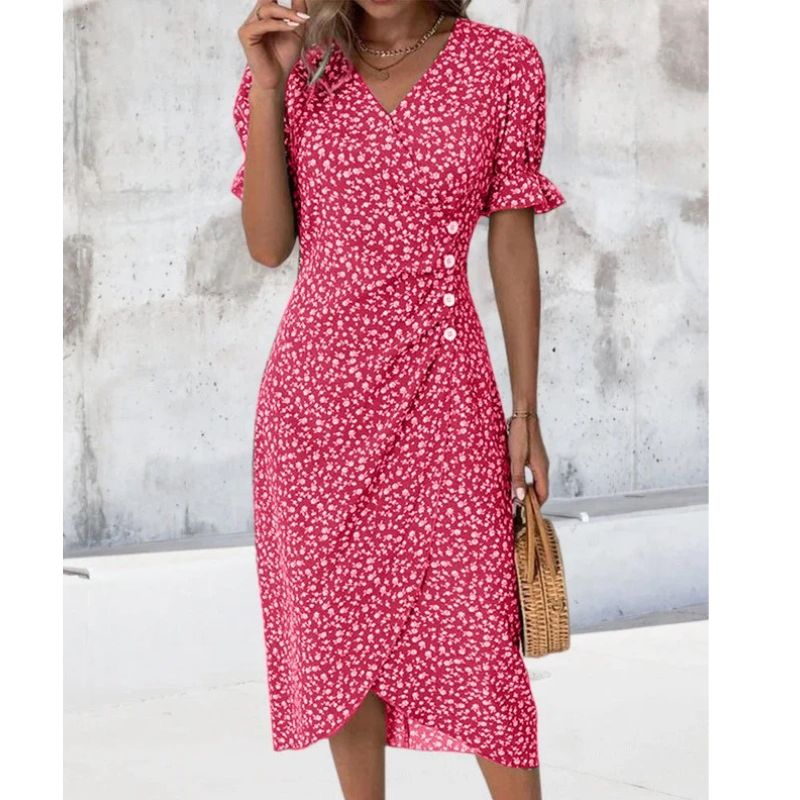 Womens V-Neck Dress with Waist Definition and Breathable Fabric, Mid-Length