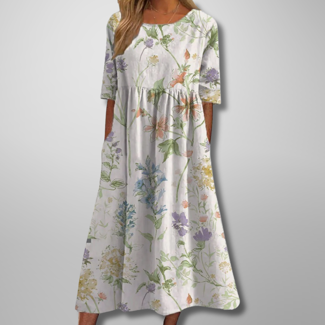 Floral Midi Dress with Relaxed Silhouette and Lightweight Woven Blend, Machine Washable