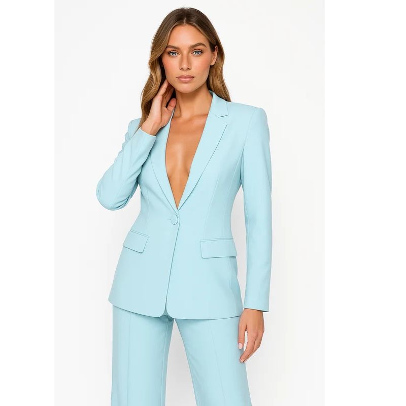 Womens Blazer and Trouser Suit with Single-Button Design, Straight-Leg