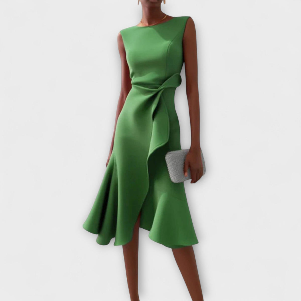 Asymmetric Midi Dress with Draped Detail and Sleeveless Cut, Lightweight Drapey Fabric