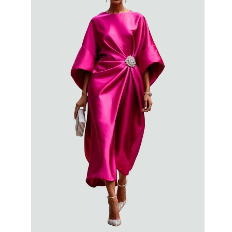 Formal Long Dress with Luminous Fabric and Sleeveless Design
