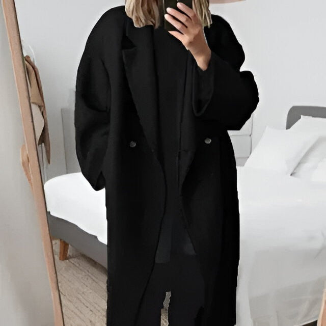 Oversized Coat with Double-Breasted Buttons and Wool-Blend Lining for Women - Relaxed Fit