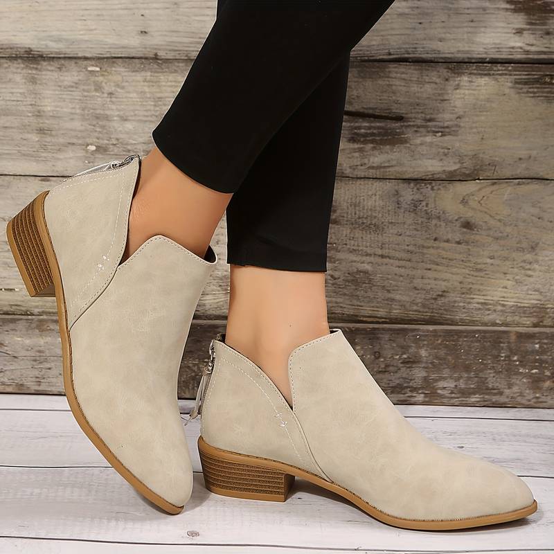 Womens Slip-On Boots with Low Block Heel and Cushioned Insole, Durable Traction Sole