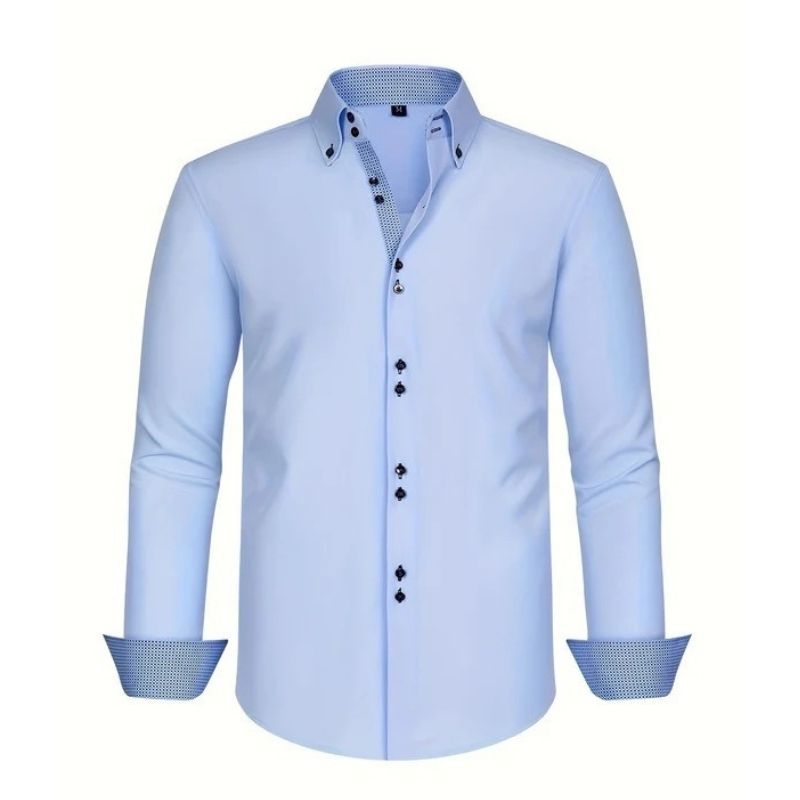 Mens Slim Fit Long Sleeve Dress Shirt with Button Front Collar