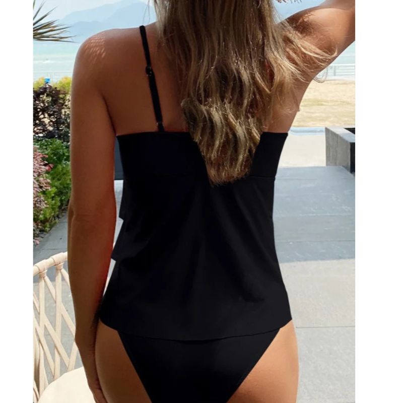 Womens Layered Tankini with Adjustable Straps and High-Rise Bottom