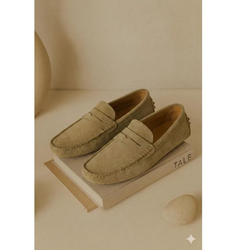 Mens Driving Loafers with Cushioned Footbed and Elastic Gore, Flexible Rubber Tread